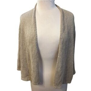 Eileen Fisher Open Front Open Knit Linen Cardigan - Large